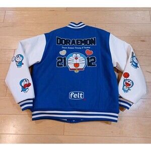 NWT FELTx Doraemon Varsity Bomber Jacket Blue White Leather/Wool Men's XL Japan